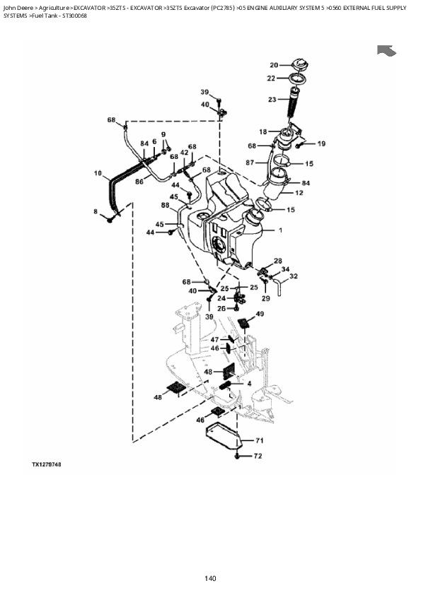 John Deere 35ZTS Excavator Parts Catalog (PC2785) A++ Repair Manual Store